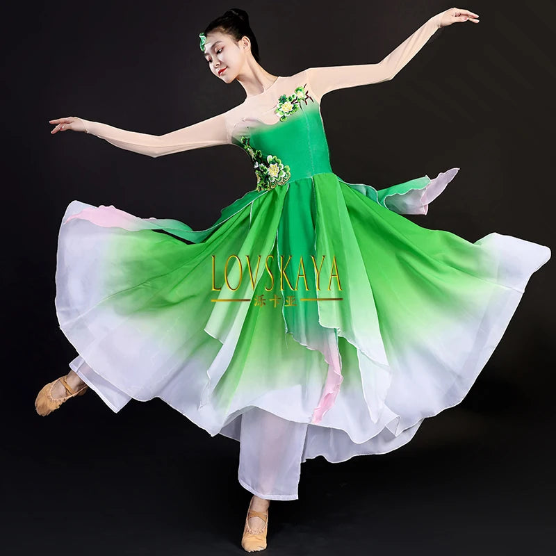 dancers  
Gradient classical dance performance costume for women large swing skirt art examination set modern jasmine dance costume