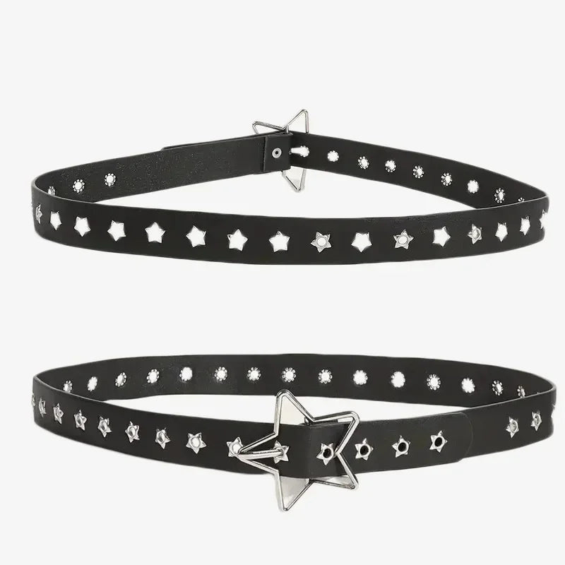 Belts Star Eye Rivet Belt Goth Style Double Pin Buckle Man/woman Fashion Casual Punk Style Pu Leather Waistband for Jeans Y2K Belt