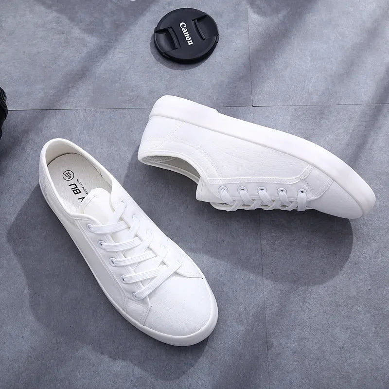 canvas shoes Unisex White Canvas Shoes Casual Summer Vulcanized Shoes Lace-up Students Cloth Shoe Women's Flats Sneakers Women Board Shoes