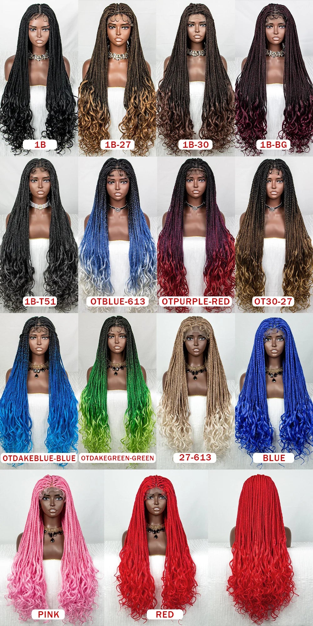 Hair Extensions and Wigs
36 Inches Braided Wigs Synthetic Lace Front Wigs with Baby Hair Braided Wigs with Water Wave for Black Women Long Braided Wig