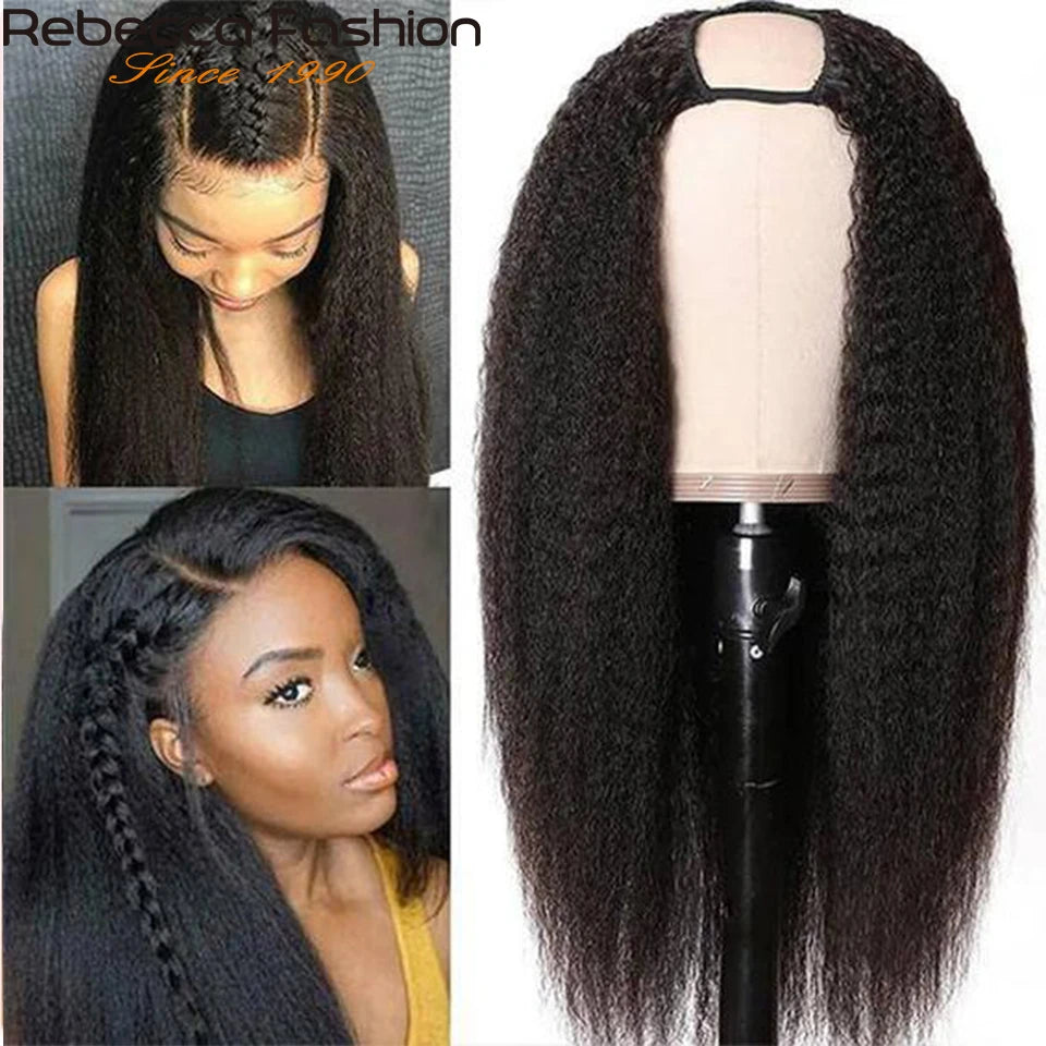 Hair Extensions and Wigs
Yaki Straight U Part Wigs for Black Women Kinky Straight U Part Wig Human Hair Short Black Brown U Part Wig Kinky Straight Clip