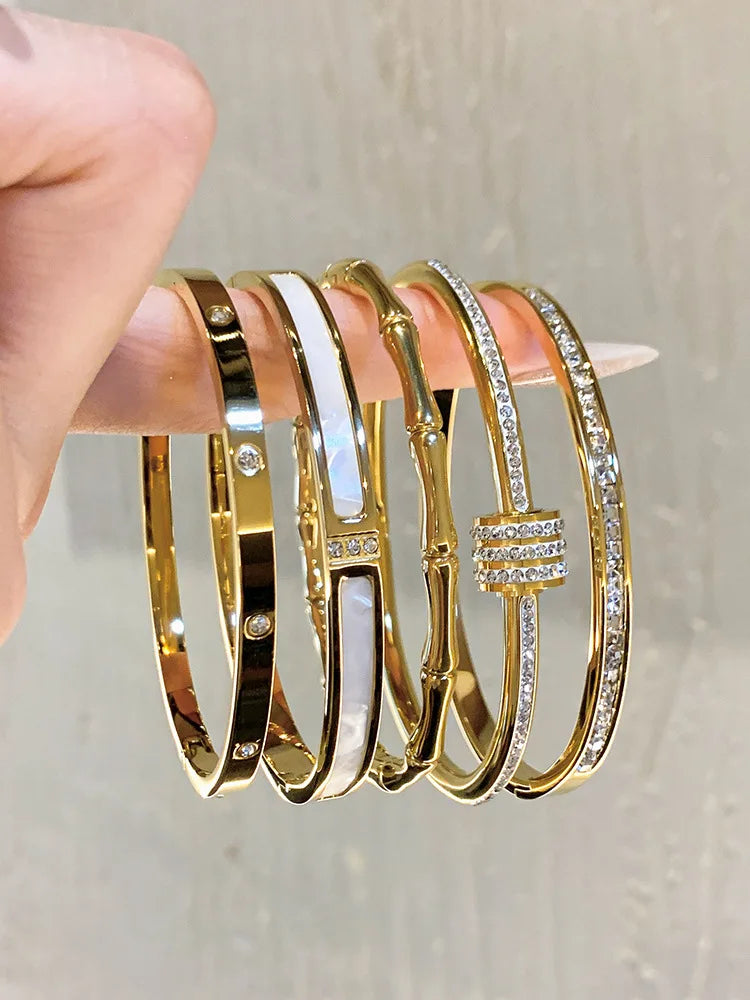 Bracelets Luxury Woman Fashion Design Gold Color Waterproof Stainless Steel Luxury Brand Bangles for Women Gift