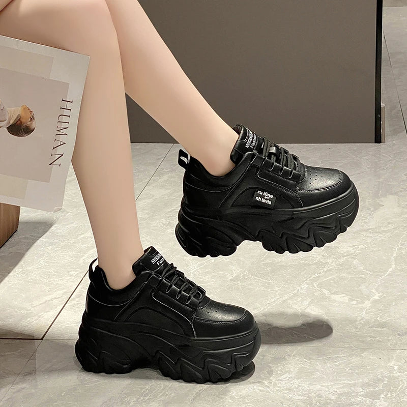 Sneaker women White Black Chunky Sneakers Women Spring Autumn Thick Bottom Dad Shoes Woman Fashion PU Leather Platform Sneakers Ladies