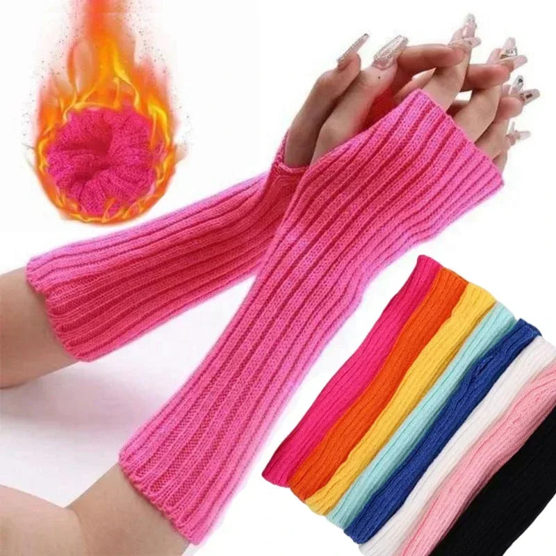 High Quality Long Fingerless Gloves Women Mitten Winter Arm Warmer Knitted Arm Sleeve Fashion Casual Soft Girls Clothes Punk Gothic Gloves