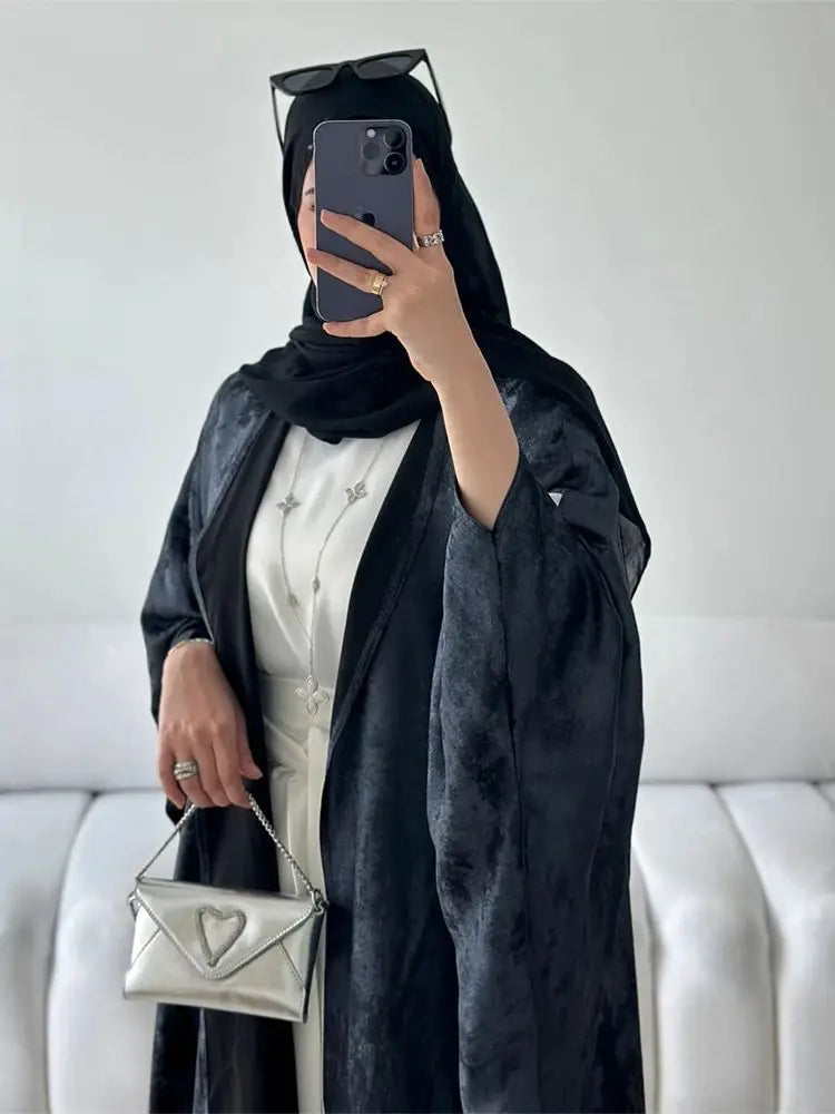 Eid Satin Batwing Kimono Abaya Dubai Luxury Kaftan Islam Muslim Modest Dress for Women Kebaya Caftan Marocain Femme Musulmane