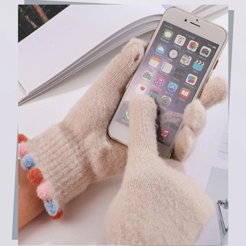 High Quality Autumn Winter Women Keep Warm Touch Screen Knitting Gloves Thick Simple Style Cute Lovely Sweety Elasticity Windproof