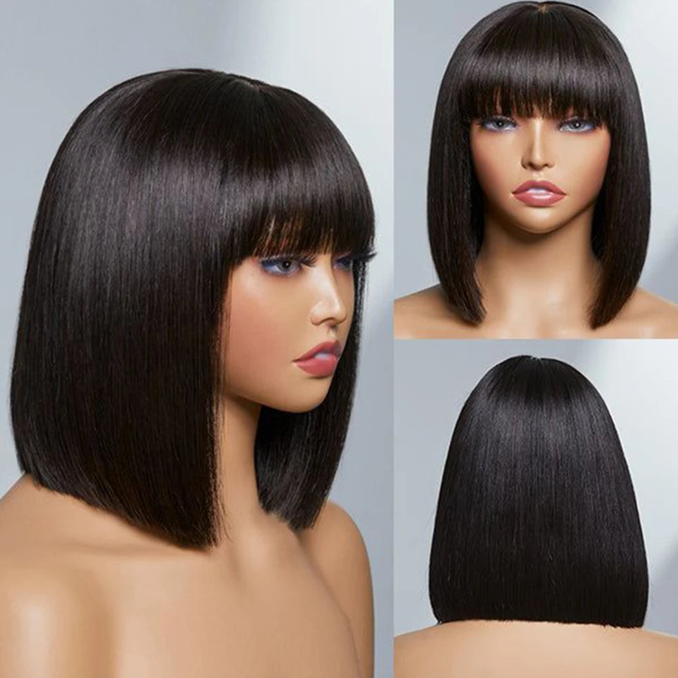 Hair Extensions and Wigs
Brazilian Straight Bob Lace Wigs Glueless Straight Human Hair Wigs With Bangs Fringe Middle Part Bob Lace Wigs Realistic Scalp