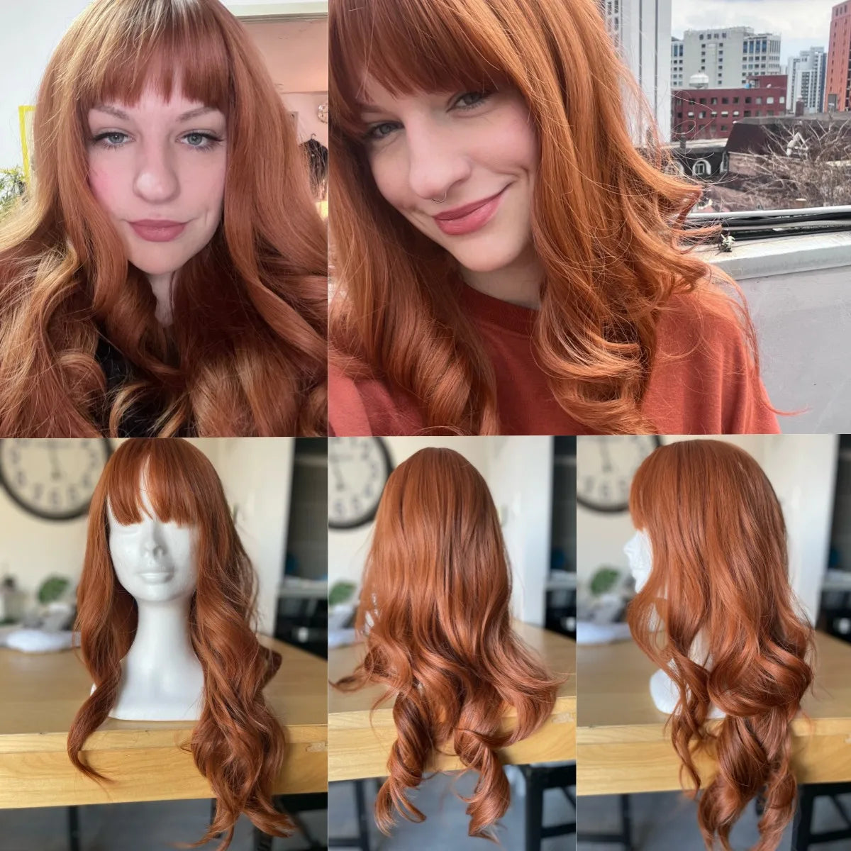 Hair Extensions and Wigs
LOUIS FERRE Red Brown Ginger Copper Synthetic Wigs Long Wavy Fake Hair With Bangs Daily Cosplay Women's Wigs Heat Resistant Hair