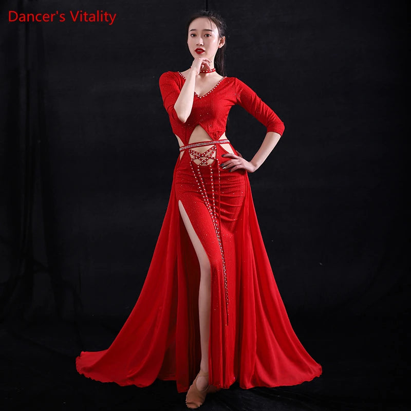 dancers  
Belly Dance Performance Dresses for Women Bellydancing Competition Clothes Set Female Oriental Dance Practice Clothing Dress M,L