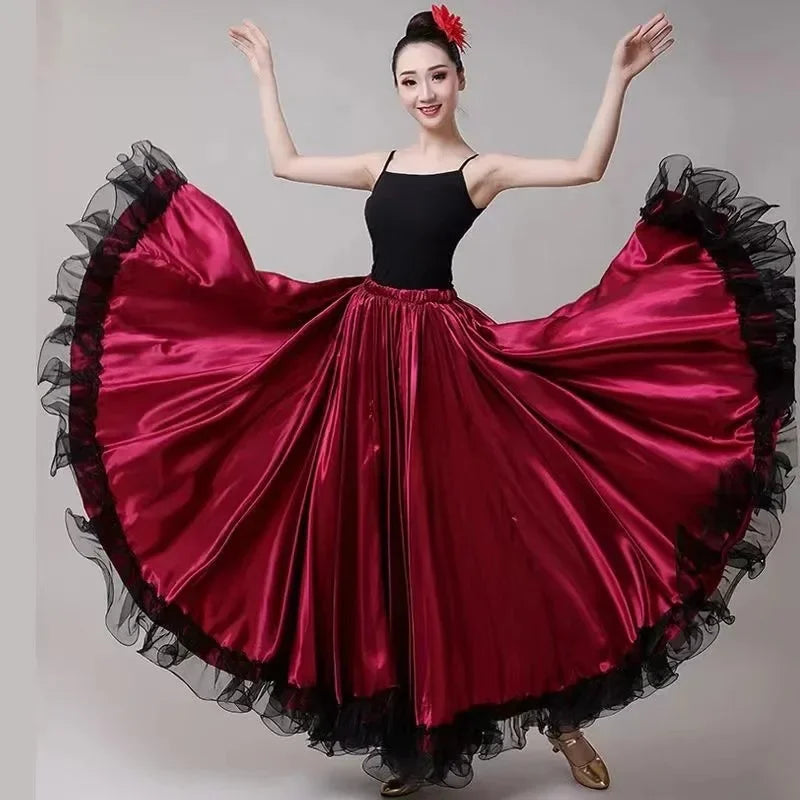 dancers  
Gypsy Woman Spanish Flamenco Skirt Polyester Satin Smooth Big Swing Carnival Party Ballroom Belly Dance Costumes Dress