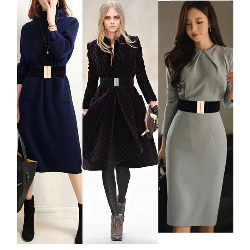 Belts Fashion Women Elastic Band Wide Belts Simple Down Coat Waist Belt Female Buckle Black Strap Dress Decoration Accessories Ladies