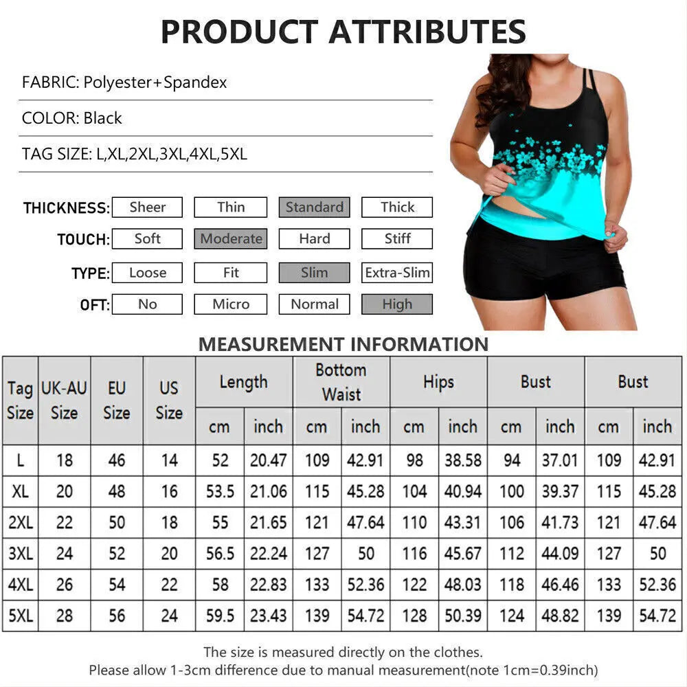 Plus Size Summer New Plus Size Swim Set Beachwear Swimdress Women Floral Printed Tank+Board Shorts Two-piece Swimsuit Set Tankini Swimwear