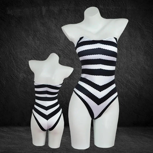 Exotic 
Sexy Summer Girls Vintage Black White Striped Swimwear New Movies Barbi Cosplay Costume Mother Daughter Matching Swimsuit Barbie