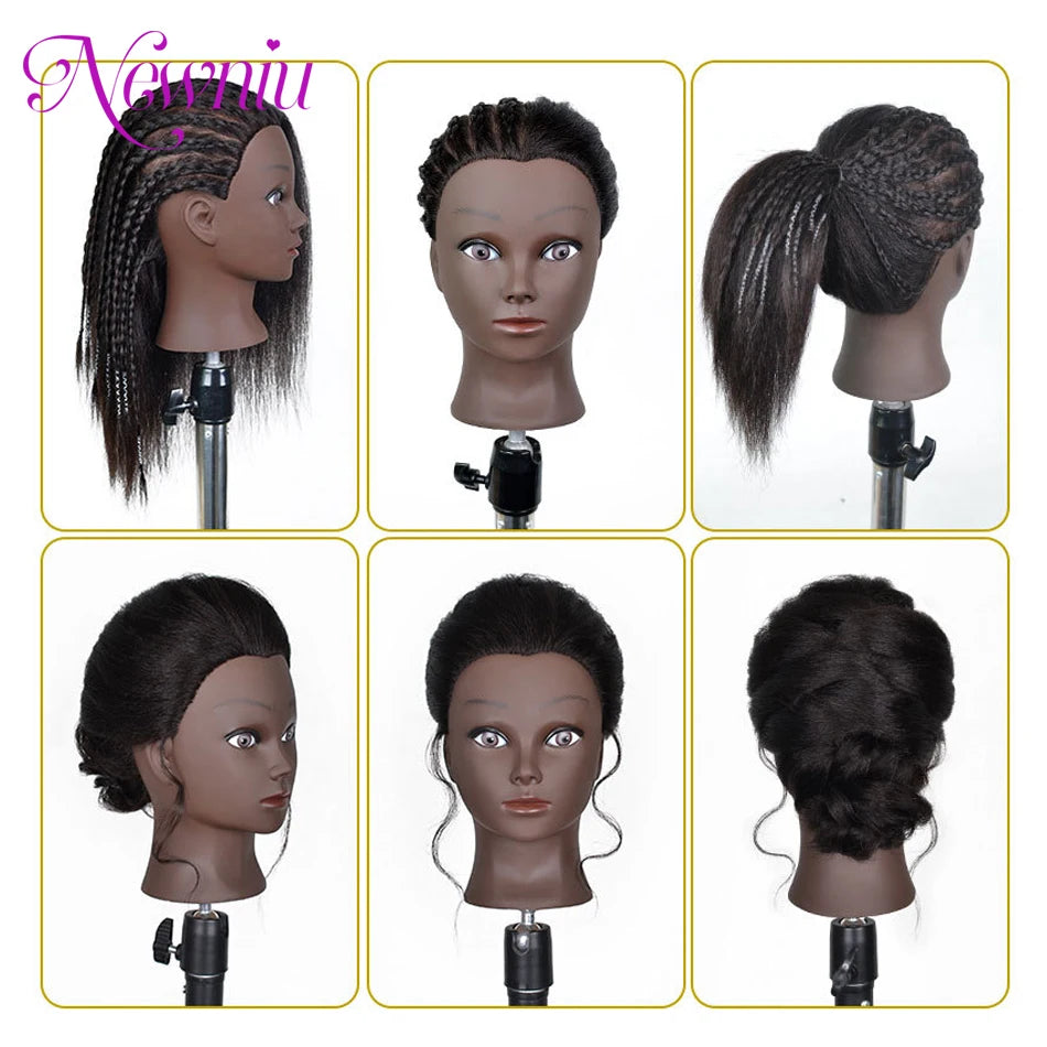 Hair Extensions and Wigs
Afro Mannequin Heads With 100%Real Hair With Adjustable Tripod Hairdressing Dolls Training Head For Practice Styling Braiding