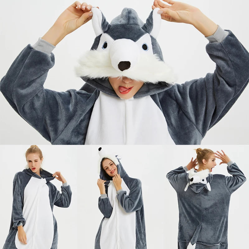 Winter Warm Sleepwear 
New Animal Wolf Pajamas Adults Winter Sleepwear Kigurumi Rabbit Pyjamas Women Onesies Cosplay Anime Costumes Flannel Jumpsuit