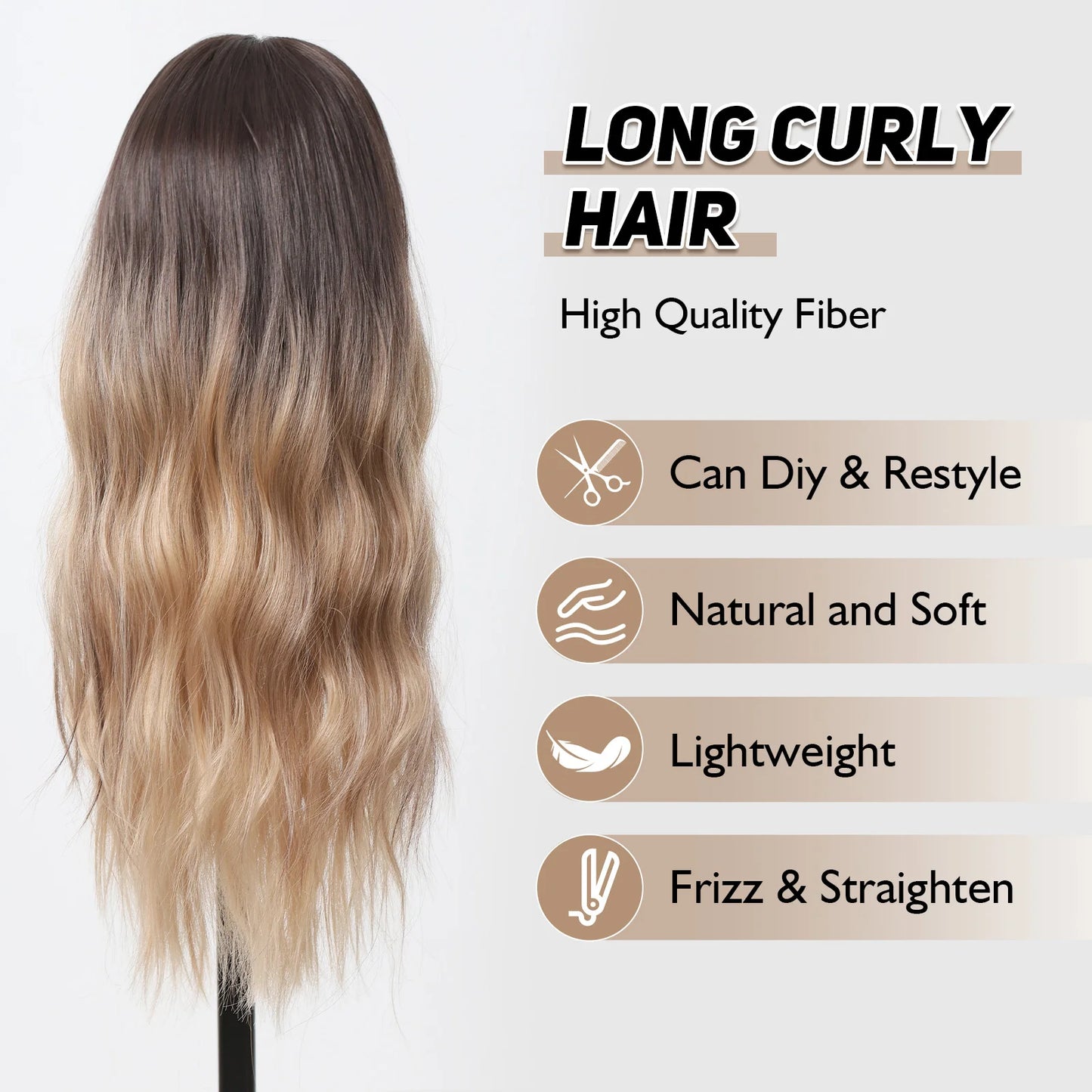 Hair Extensions and Wigs
LOUIS FERRE Ombre Brown Blonde Synthetic Wigs for Women Long Natural Wavy Hair Wigs With Bangs Daily Party Heat Resistant Fibre