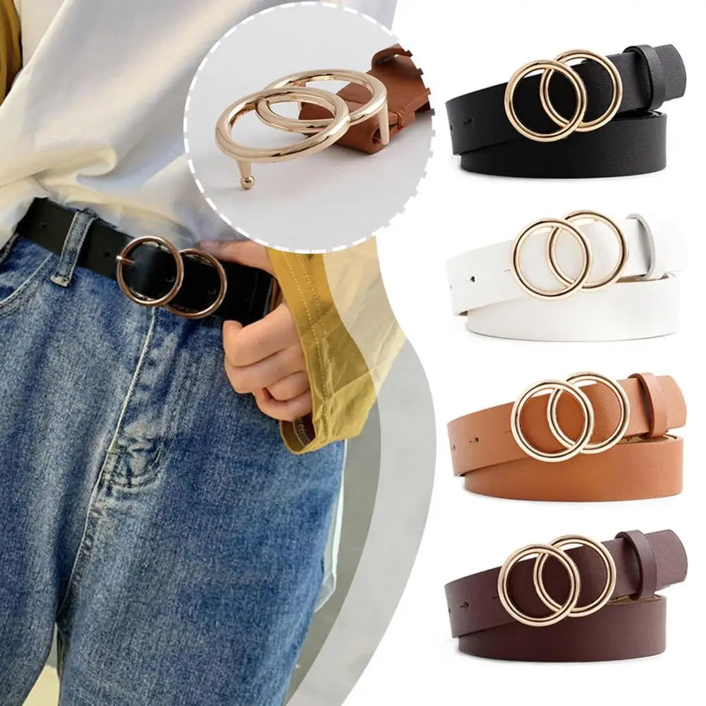 Belts 4 Colors Double Belts for Women Girls Fashion PU Metal Heart Pin Belt Dress Jeans Waistband Clothing Accessories A5R2