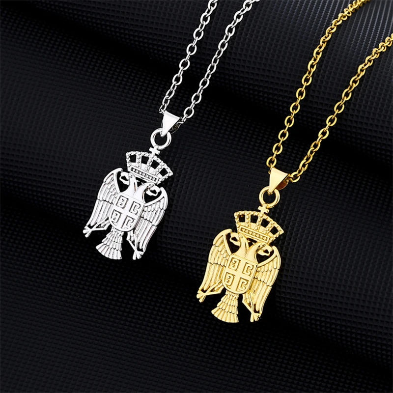 Necklaces Women New Serbia Eagle Pendant Necklaces for Women Men Silver Color/Gold Color Stainless Steel Srbija Charm Jewelry Serbian Gifts