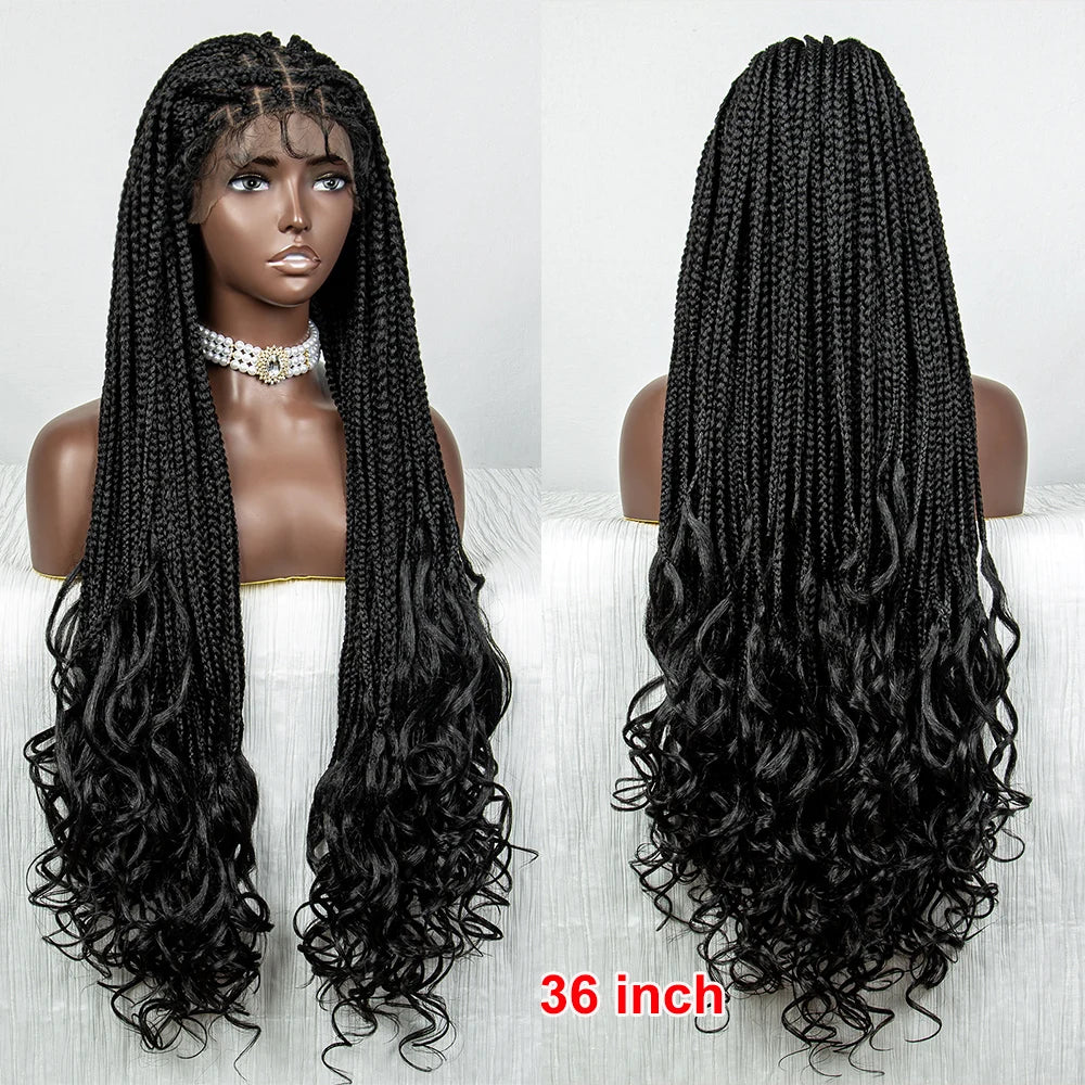 Hair Extensions and Wigs
36 Inches Braided Wigs Synthetic Lace Front Wigs with Baby Hair Braided Wigs with Water Wave for Black Women Long Braided Wig