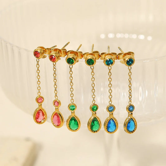 Earring  WILD & FREE Luxury Colorful Zircon Stainless Steel Drop Earrings for Women Vintage Charm Dangle Earring Party Jewelry Gifts