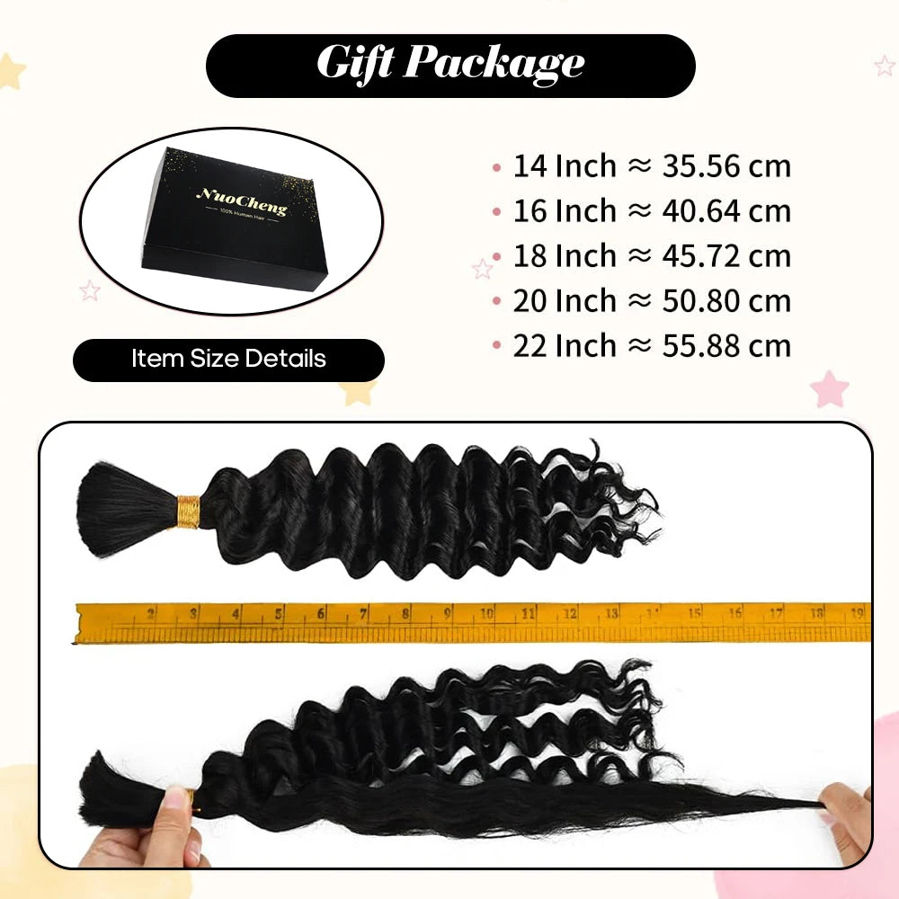 Hair Extensions and Wigs
2 Bundles Human Braiding Hair for Boho Braids, 14Inch 100G 10A Brazilian Virgin Deep Wave Bulk Human Hair for Braiding