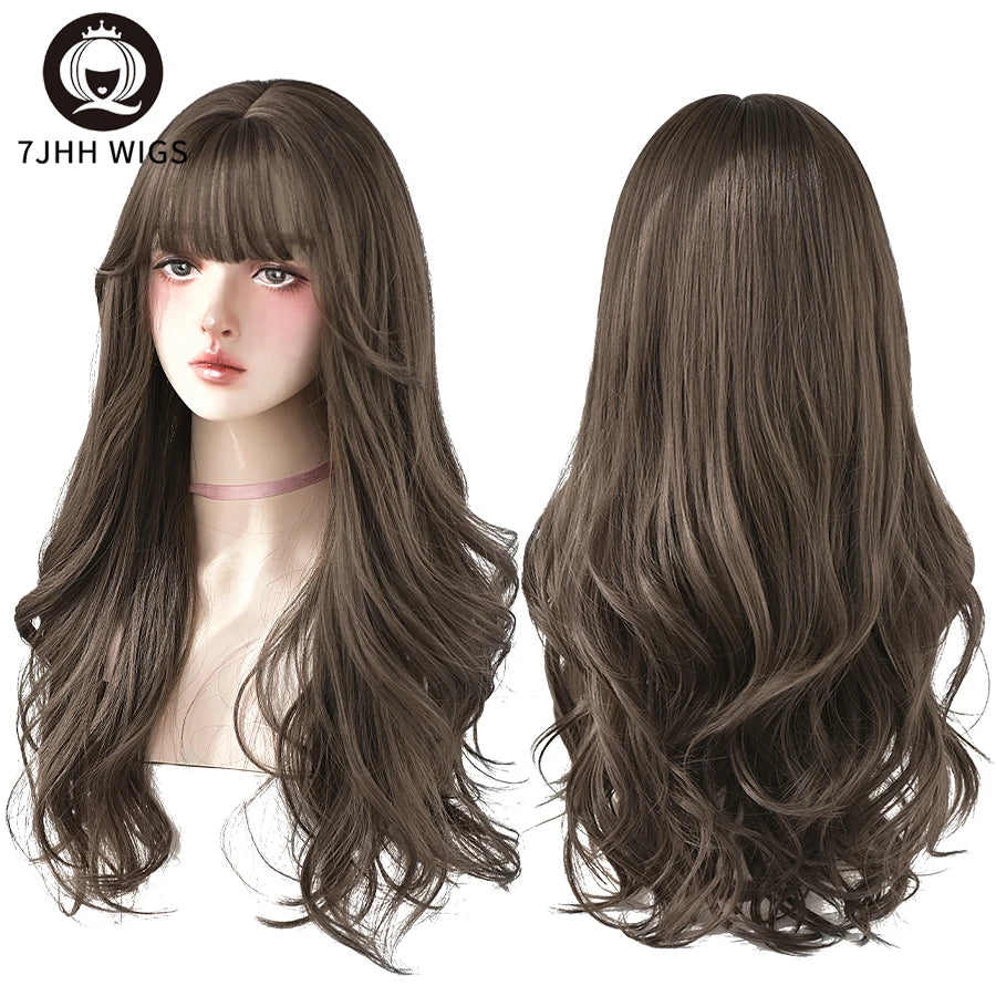 Hair Extensions and Wigs
7JHH WIGS Popular Brown Ash Long Deep Wave Hair Lolita Wigs With Bangs Synthetic Wig For Women Fashion Thick Curls Wigs Girl