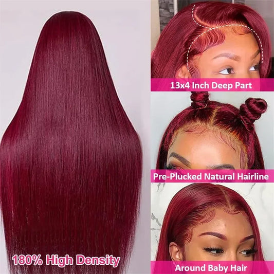 Hair Extensions and Wigs
Tewjig 13x4 Lace Front Wig 30 40 Inch 99J Burgundy Red Color 250 Density Straight Lace Frontal Wig Human Hair For Women