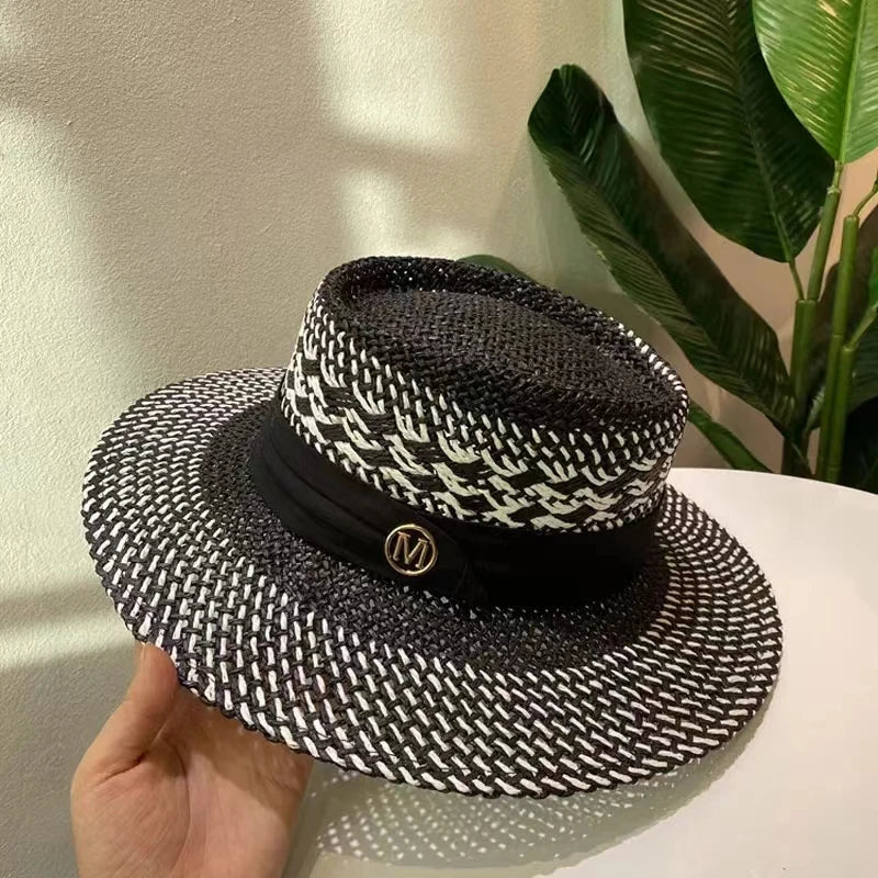 Hat Summer Women's Straw Hat Ladies Luxury Sun Hat Fashion Sun Protection Beach Hat French Panama Hat Bump Top Wide Brim Raff Cap