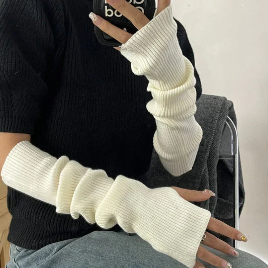 High Quality Long Fingerless Gloves Women Mitten Winter Arm Warmer Knitted Arm Sleeve Fashion Casual Soft Girls Clothes Punk Gothic Gloves