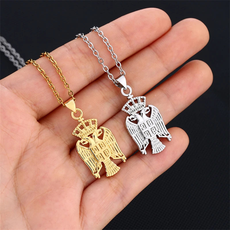 Necklaces Women New Serbia Eagle Pendant Necklaces for Women Men Silver Color/Gold Color Stainless Steel Srbija Charm Jewelry Serbian Gifts