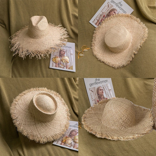 Hat Handmade Big Brim Hat Oversized Tassel Burrs Women Men Straw Sun Brim Hats Natural Raffia Panama Beach Summer Hat