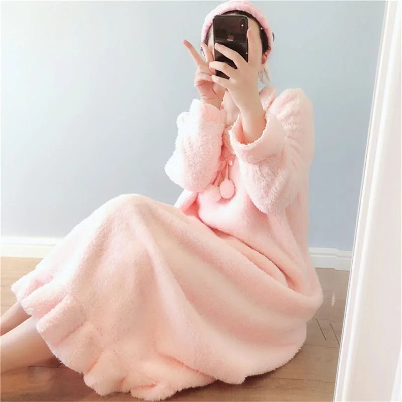 Winter Warm Sleepwear 
Long Loose Nightgowns Women Coral Fleece Velvet Thick Warm Winter Homewear Nightdress Baggy Solid Sweet Lovely Elegant Female