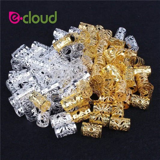 Hair Extensions and Wigs
100Pcs/Pack Hair Jewelry Rings for Braids Aluminum Dreadlocks Beads Metal Cuffs, Golden and Silver Decorations Hair Clips