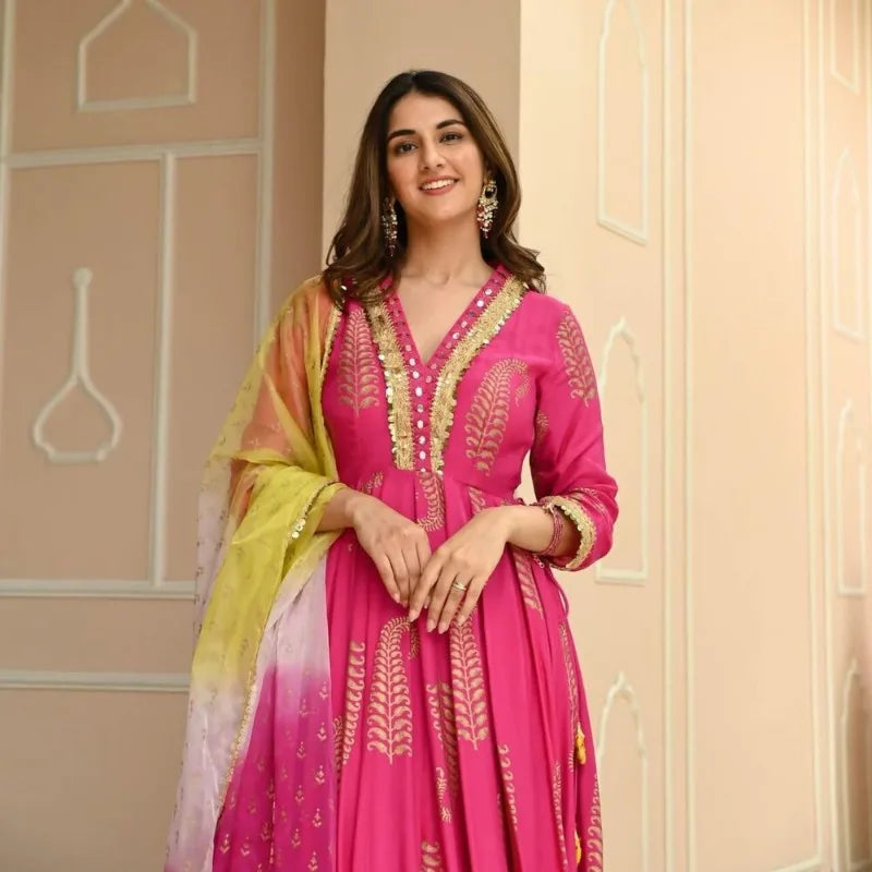 India and Pakistan Clothing 
Rayon Designer India Pakistan Pink Salwar Kameez Dress Party Suit Wedding