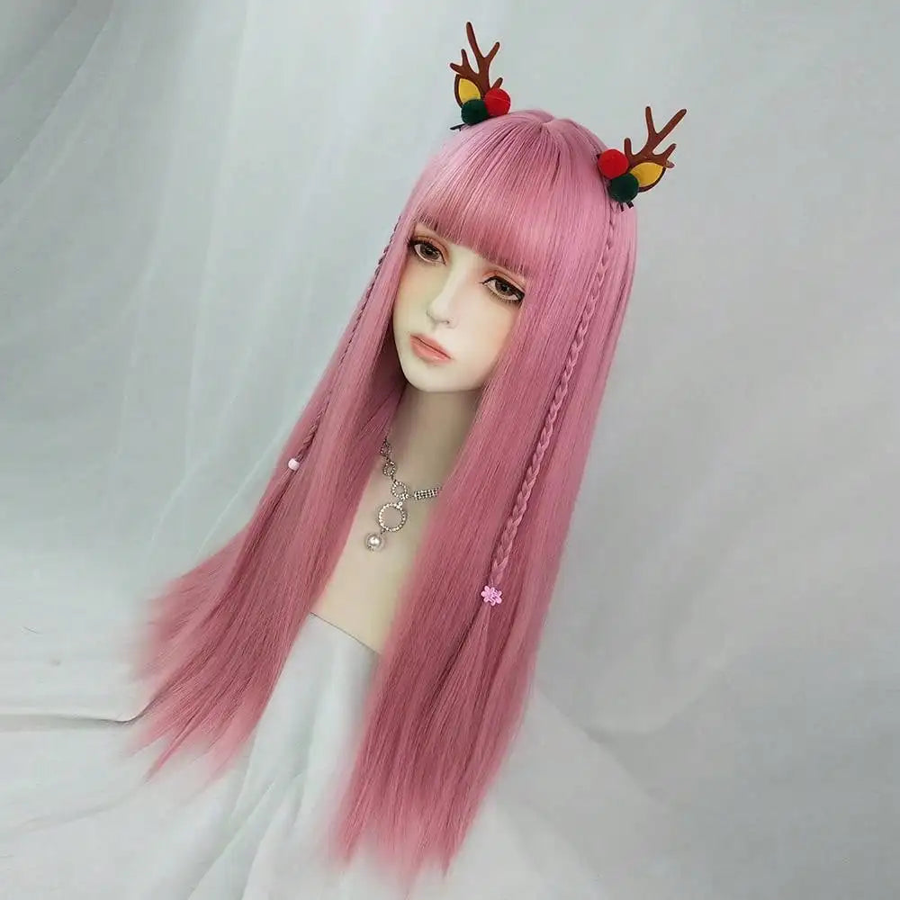 Hair Extensions and Wigs
MSIWIGS Women's Synthetic Cosplay Lolita Wigs With Cut Bang Blue Pink Blonde Red Long Straight Hair For Party Lady Girl