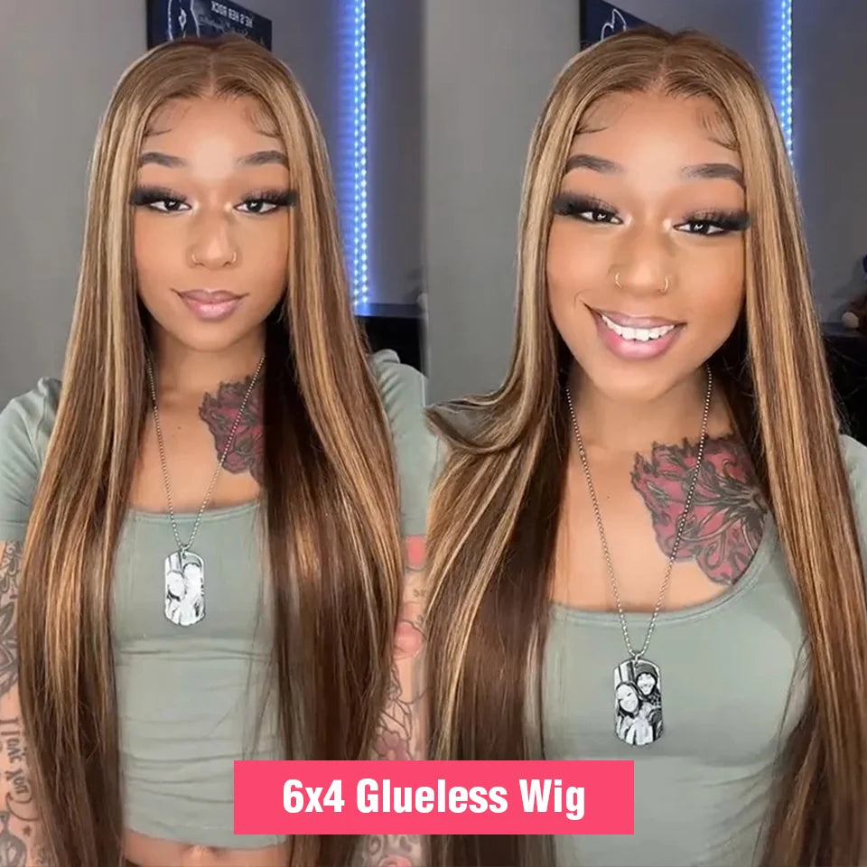 Hair Extensions and Wigs
Highlight Glueless Wig Human Hair Ready To Wear And Go Preplucked Straight 13x4 HD Lace Frontal Colored Human Hair Wigs On Sale