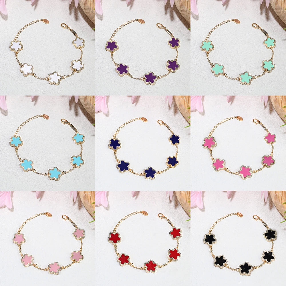 Bracelets Luxury Woman New Luxury Gold Plated Five Flower Charm Bracelet for Women Gift High Quality Colorful Clover Jewelry Birthday Girls Gifts