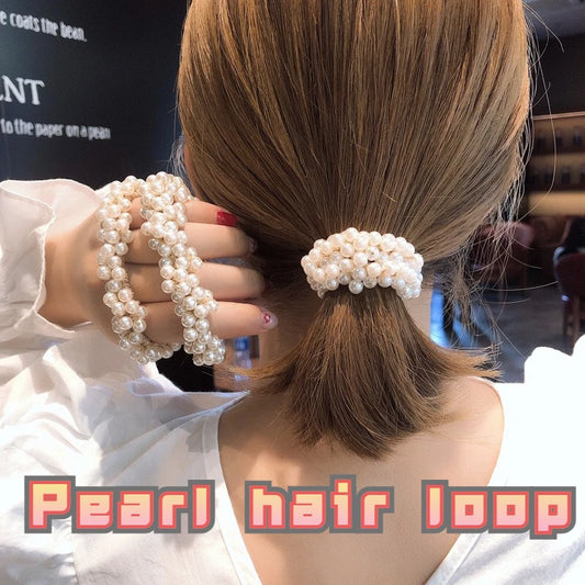 Elegant Look Girls Scrunchies Luxury Big Elegant White Pearl Hair Ties Beads Rubber Bands Ponytail Holders Hair Accessories Elastic Hair Band