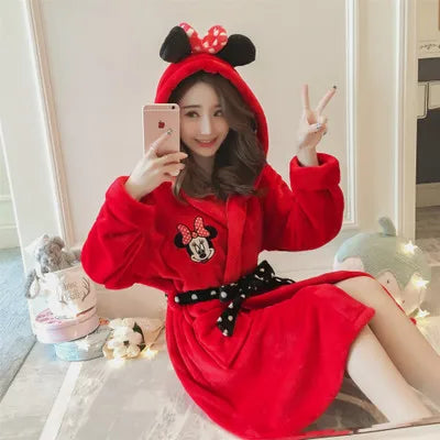 Winter Warm Sleepwear 
Disney minnie lady Pajamas Women Winter Thicken Long Sleeve Cartoon female Mickey robes Warm sleepwear Home clothing nightgowns