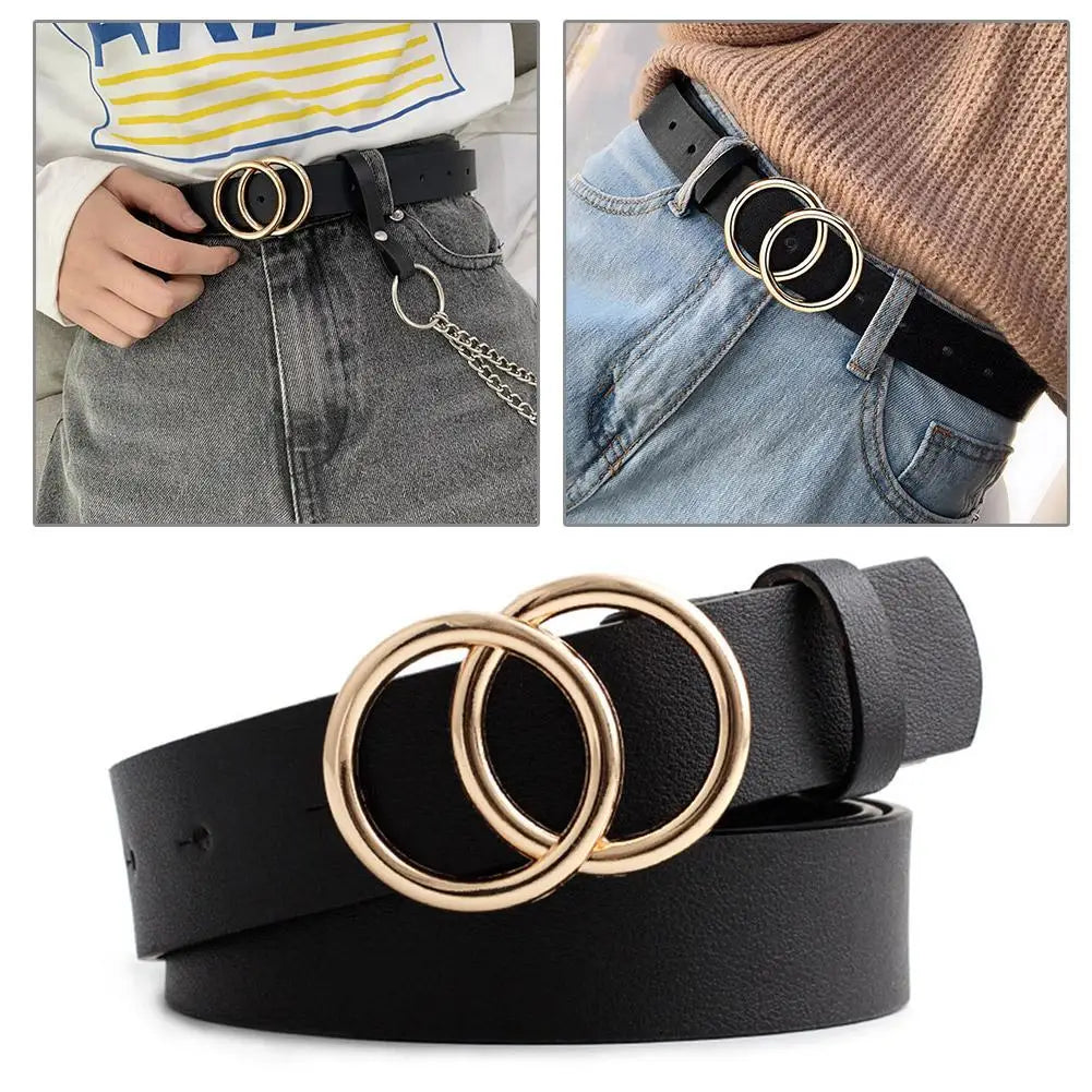 Belts 4 Colors Double Belts for Women Girls Fashion PU Metal Heart Pin Belt Dress Jeans Waistband Clothing Accessories A5R2