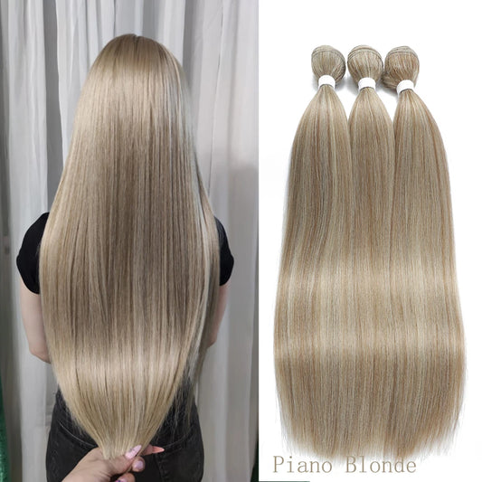 Hair Extensions and Wigs
Piano Blonde Straight Hair Bundles Smooth Hair Extensions Fake Fibers Synthetic Yaki Straight Hair Weaving Full to End Free Ship