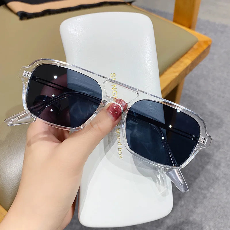 Women's Sunglasses Double Bridges Women Sunglasses Fashion Pink Gradient Eyewear Vintage Hollow Leopard Blue Sun Glasses Men Shades UV400