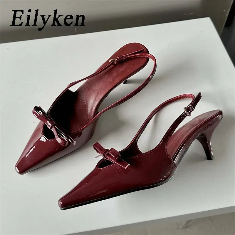 WOMEN SANDALS Fashion Pointed Toe Pumps Sandals Elegant Woman Slingbacks Buckle Strap Thin Heels Female Wedding Party Mules Shoes