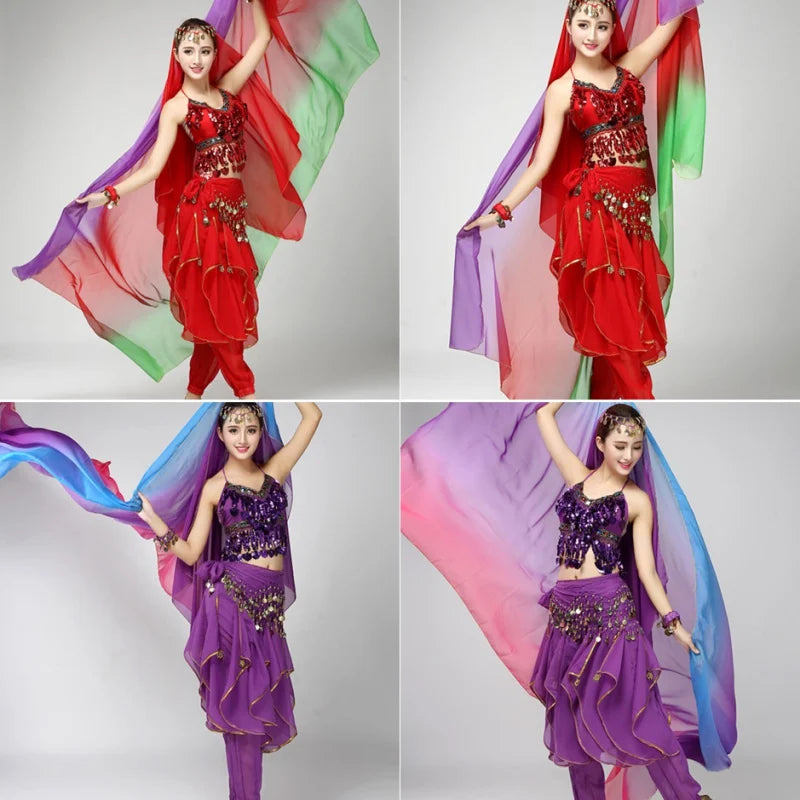 dancers  
Women Simulation Silk Belly Dance Veils Dancing Hand Scarves Gradual Color Hip Scarf