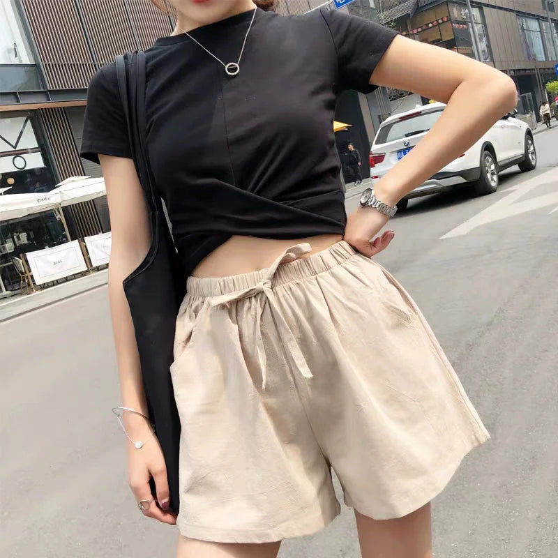 Shorts Casual Linen Shorts Women Gym Workout Shorts Cotton Short Pants High Waisted Black Ladies Short Femme Women Shorts Sport Femme