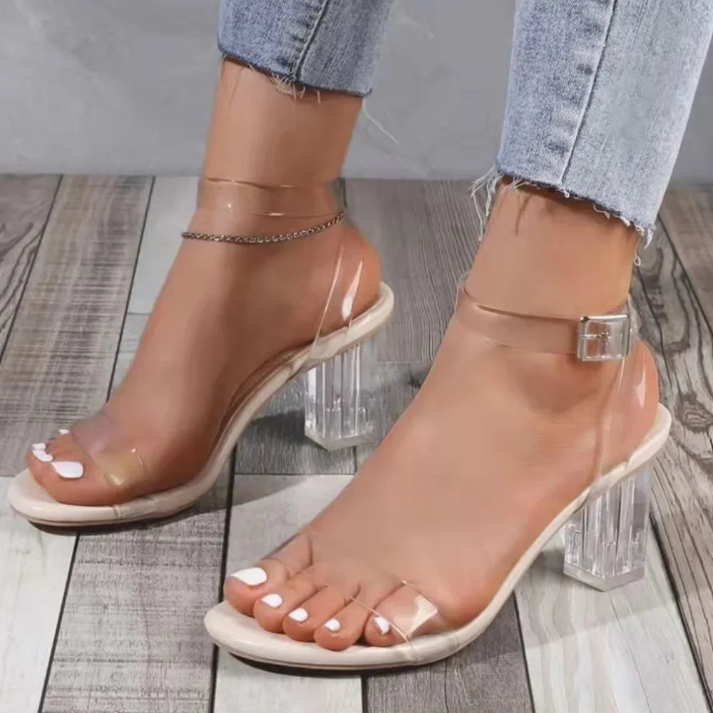 WOMEN SANDALS PVC Jelly Crystal Chunky Heel Transparent Sandals Fashion Sexy Summer High Heels Sandalias Female Pumps Zapatillas Mujer