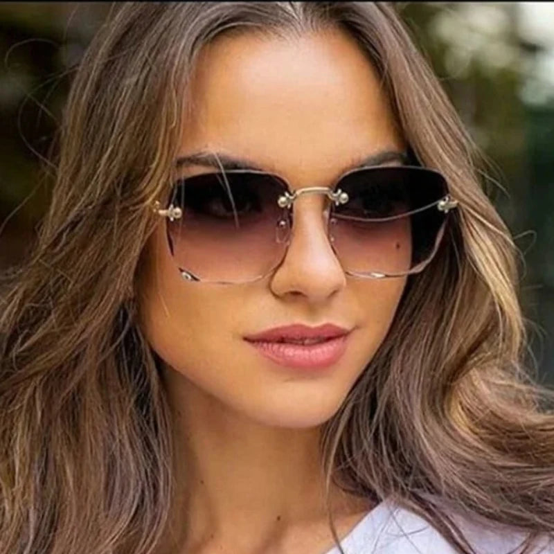 Women's Sunglasses Large Frame Square Sunglasses Rimless UV Protection Fashion Sunglasses Gradient Two-color Eyewear 2024 New lentes de sol mujer