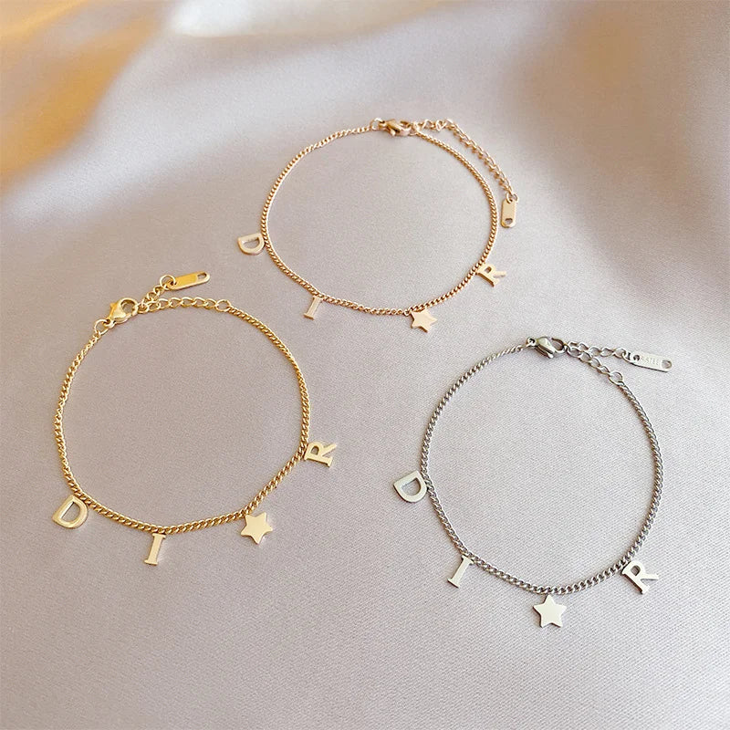 Bracelets Luxury Woman Korea New Fashion Letter Star Pendant Bracelet Woman Simple Vintage Stainless Steel Bracelet Luxury Jewelry Accessories Gifts