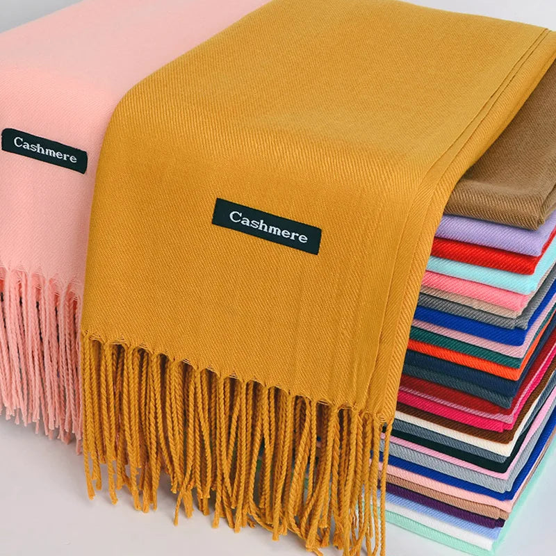 High Quality Multi-purpose Imitation Cashmere Scarf Brushed Solid Color Thickened Scarf long Scarf Winter Cashmere Tassel Shawl Shoulder Girl