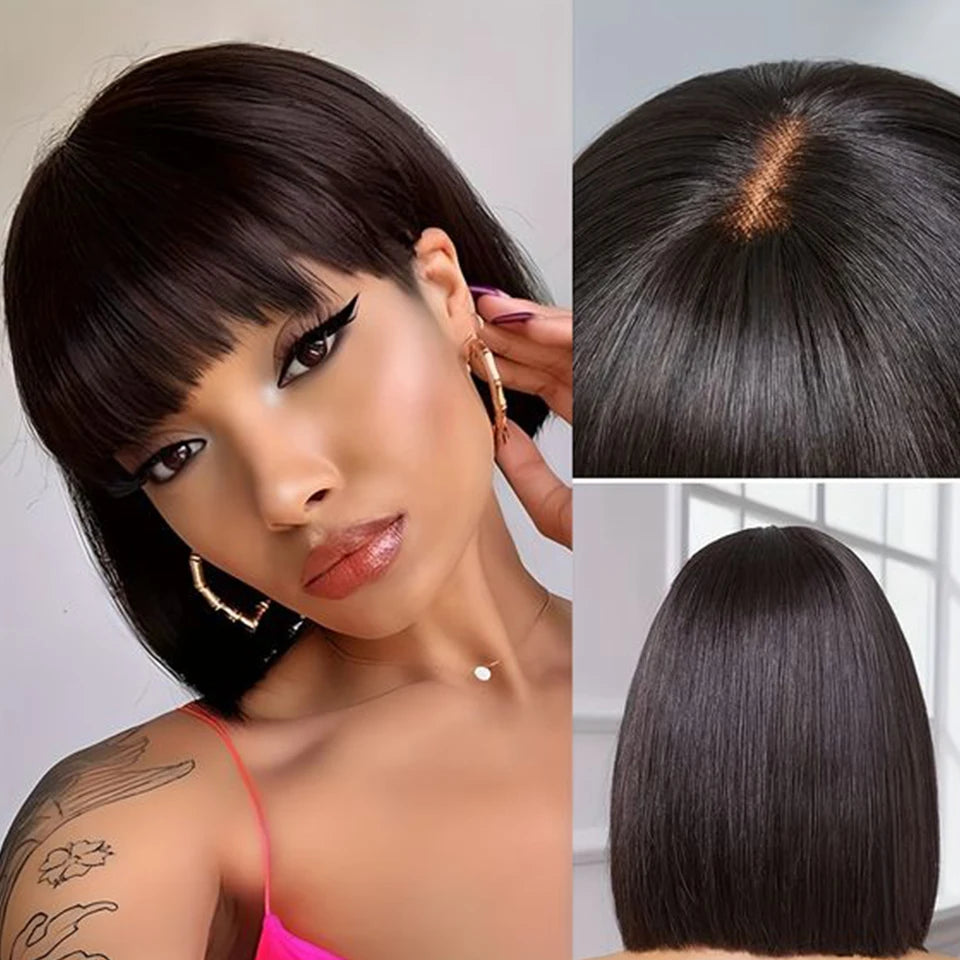 Hair Extensions and Wigs
Brazilian Straight Bob Lace Wigs Glueless Straight Human Hair Wigs With Bangs Fringe Middle Part Bob Lace Wigs Realistic Scalp